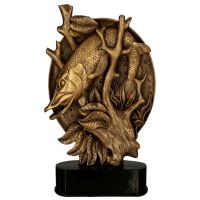 RFST3049-23/BR - Figúrka odlievaná rybár/ryba šťuka zlatá H-23 cm
