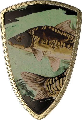 SHIELD/FIS-A - Štít na pohár rybár/ryba H-14,5 cm, š.10 cm