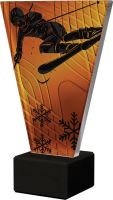 VL1-C/SKI2/BK Sklenená trofej V-LINE s potlačou lyžovanie zjazd H-17,5 cm