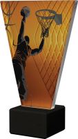 VL1-B/BAS/BK Sklenená trofej V-LINE s potlačou basketbal H-20,5 cm