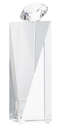 C076 - Sklenená trofej + obal diamant H-24,5x6,5 cm, hr.6,5 cm